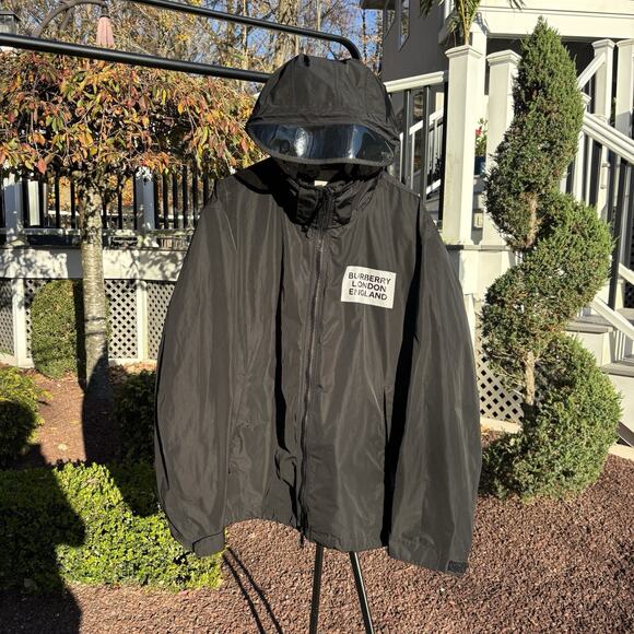 Authentic Burberry Rain Jacket Visor Taffeta Hooded Mens 54 Waterproof Black